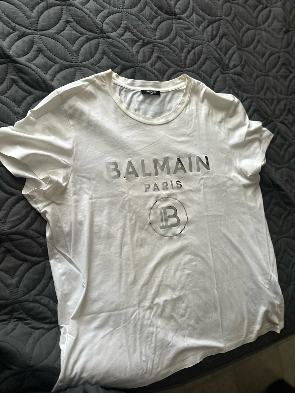 Balmain White Short Sleeve Logo T-Shirt 2XL * Stained* has stains throughout